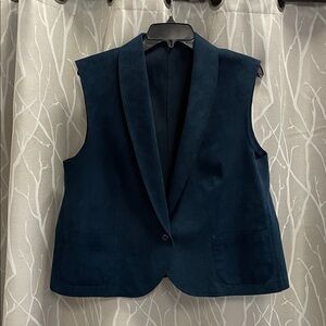 Elegant Navy Sleeveless Vest Suede or Suede Like Fabric, Homemade? No Tag.